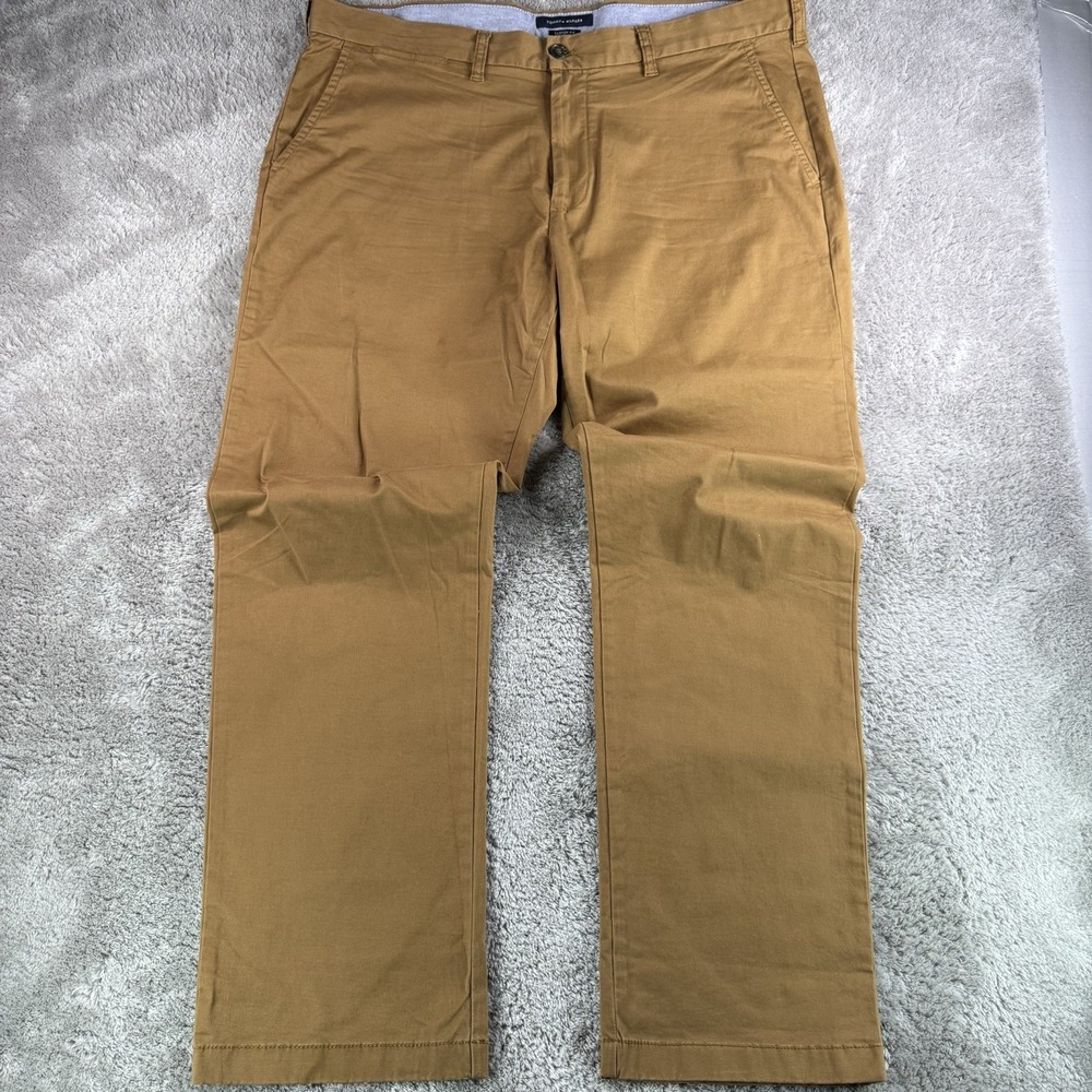 Tommy Hilfiger Custom Fit Chino Pants Mens 42x32 Brown Stretch Cotton Flat Front